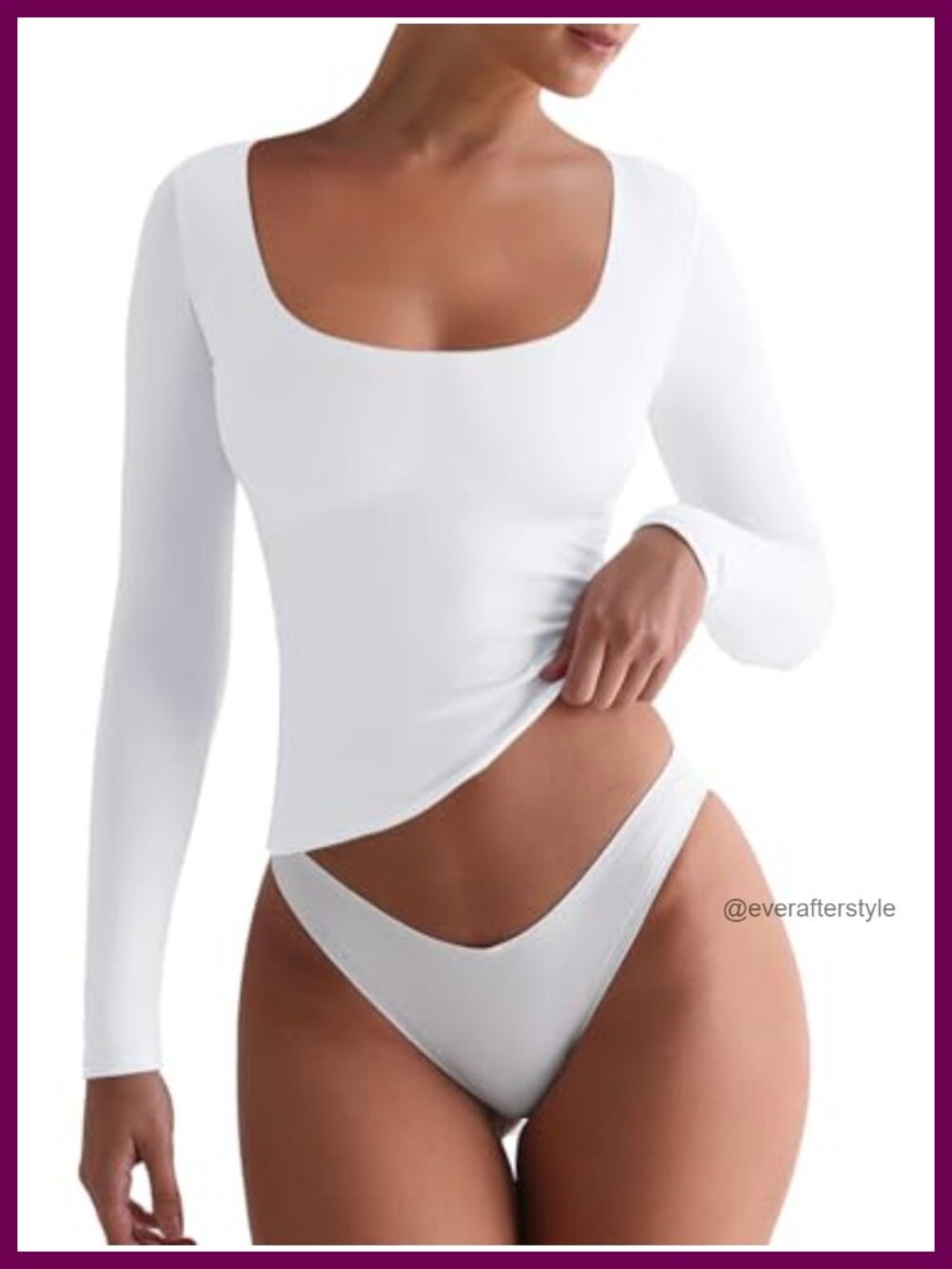 Square Neck Long Sleeve Double Lined Tops - Picture 1 of 6